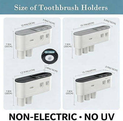 Toothbrush Holders Wall Mounted, Toothbrush Holder with Automatic Toothpaste Dispensers, 6 Brush Slots, 2 Magnetic Cups,1 Cosmetic Drawer Organizer and 1 Large Storage Tray