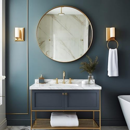 Sunniry Round Mirror 28 inch, Circle Gold Mirror, Brushed Gold Metal Frame