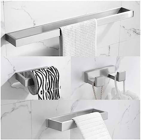 Brushed Bathroom Hardware Accessories Set 4 Pieces Brushed Nickel Towel Bar Set, 23.6 Inch Towel Rack Set SUS304 Stainless Steel Bathroom Set,Wall Mounted