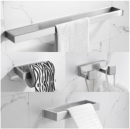 Brushed Bathroom Hardware Accessories Set 4 Pieces Brushed Nickel Towel Bar Set, 23.6 Inch Towel Rack Set SUS304 Stainless Steel Bathroom Set,Wall Mounted