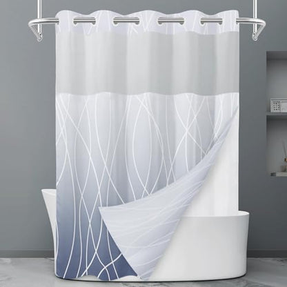 LXBNI Ombre Blue No Hook Shower Curtain with Liner, 71 x 74 Inch