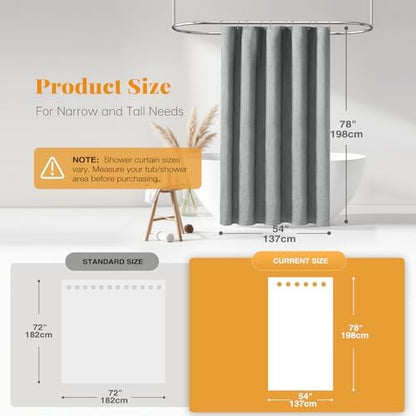 BTTN 54x78 Linen Textured Waterproof Fabric Shower Curtain Set, Grey/Gray