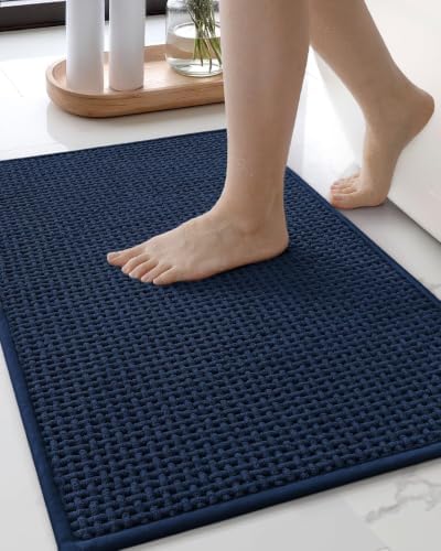 Color&Geometry 17"x29" Chenille Pile Bathroom Rugs Upgraded Denser,Blue