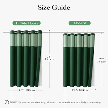 Dynamene Dark Green Hook Free Waffle Shower Curtain & Snap-in Liner,72x75