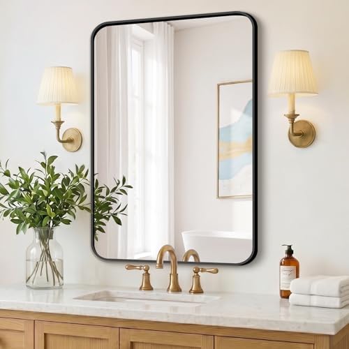 FICTOR Bathroom Mirror for Over Sink, 24"x36" Vanity Mirror for Wall, Black