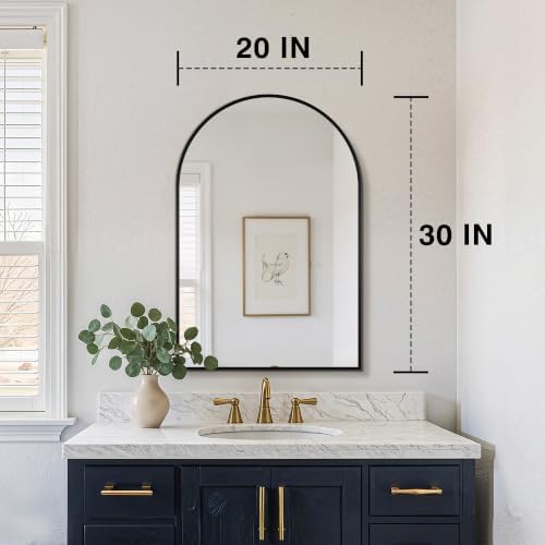 FICTOR 20" x 30" Arched Bathroom Vanity Mirror for Over Sink, Black