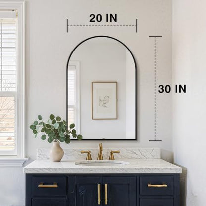 FICTOR 20" x 30" Arched Bathroom Vanity Mirror for Over Sink, Black