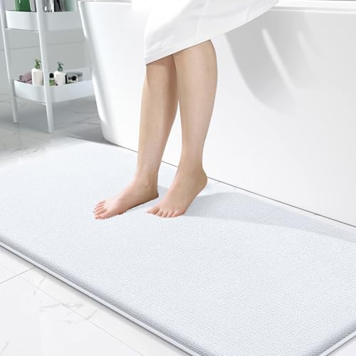 OLANLY Memory Foam Bathroom Runner Rugs 47x24, Absorbent Long Mat, White
