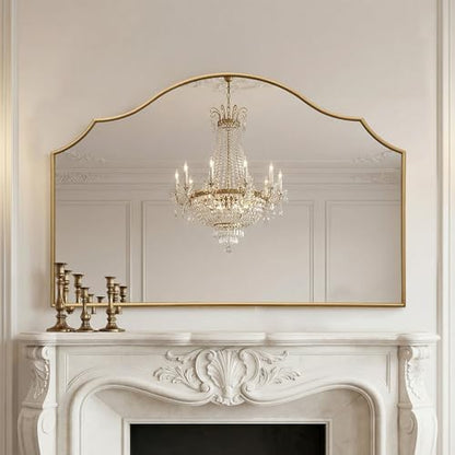 Besdomus Gold Scalloped Wall Mirror: 47"x31" Large Wooden Fireplace Mirror