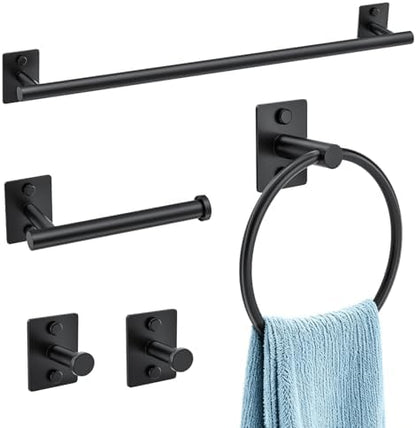 5 Pieces Bathroom Hardware Accessories Set Matte Black Towel Bar Set Stainless Steel Wall-Mounted 23.6 Inch Towel Holder