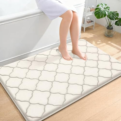 OLANLY Memory Foam Bath Mat Rug 47x32, Ultra Soft Bathroom Rugs, Ivory