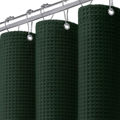 Waffle Weave Shower Curtain Heavyweight Cotton Fabric Dark Green 72Wx72L