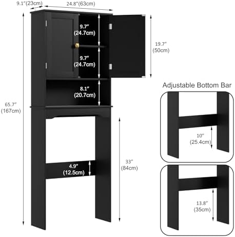 RRX Over The Toilet Storage Cabinet, Bathroom Above Organizer (Black)