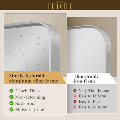 TETOTE Silver Bathroom Mirror, 36 x 36 Inch Wall Mounted Square Brushed Nickel Metal Framed Modern Farmhouse Decorative Vanity Mirror for Living Room Entryway