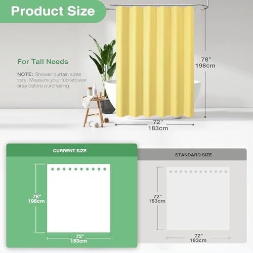 Dynamene Long Waffle Shower Curtain 256 GSM Heavy Fabric 72x78 Yellow