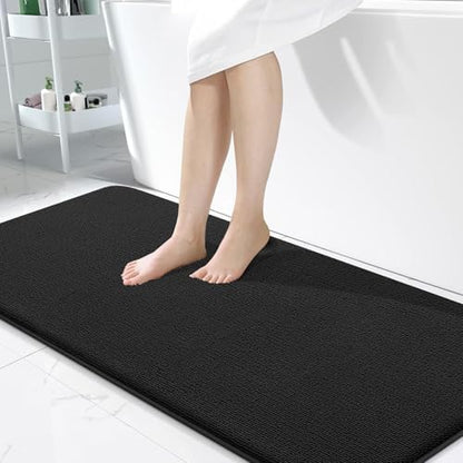 OLANLY Memory Foam Bathroom Runner Rugs 50x30, Absorbent Long Mat, Black