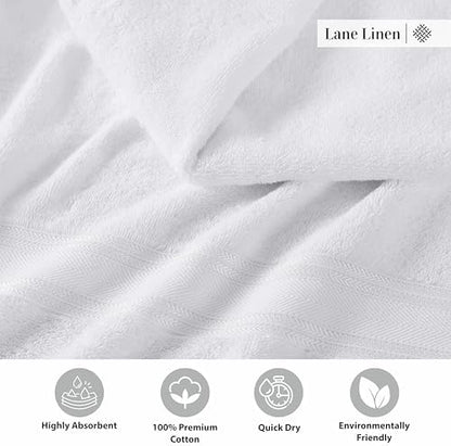 LANE LINEN Bath Towel Set 100% Cotton 3 Piece Soft Absorbent - White