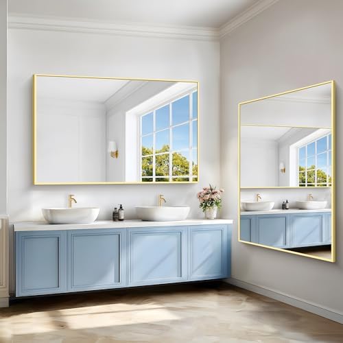 COFENY 40x60inch Gold Bathroom Mirror, Gold Rectangle Mirror with Frame, Large Rectangular Wall Mirrors for Bathroom, Living Room, Hair Salon, Big Farmhouse Mirror Hang Horizontal/Vertical