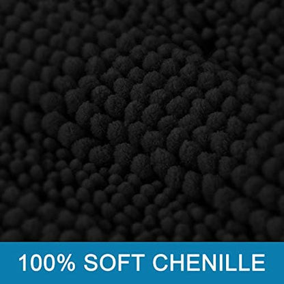 H.VERSAILTEX Bathroom Rugs Bath Rug Set 2 Piece Bathroom Contour Rug Toilet Mat Sets Non Slip Contour Bath Rug Set Ultra Thick Water Absorbent Striped Washable(20" x 32" Plus 20" x 20" U, Black)