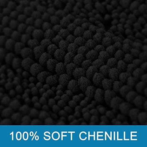 H.VERSAILTEX Bath Rugs for Bathroom Non Slip Bath Mats Extra Thick Chenille Striped Rug 20" x 32" Absorbent Non Skid Fluffy Soft Shaggy Washable Dry Fast Plush Mat for Indoor, Bath Room, Tub - Black