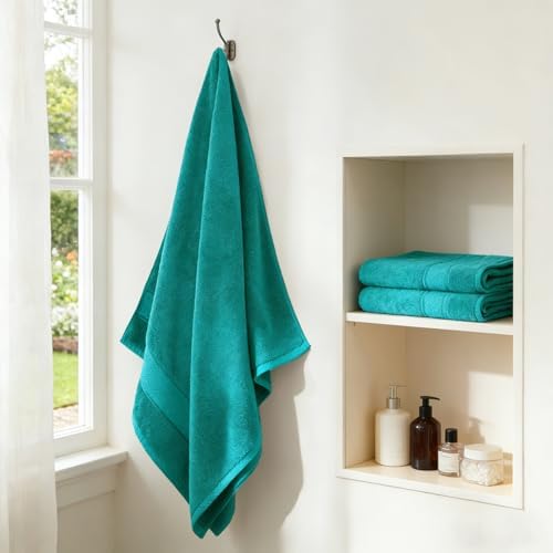 COZYART Bath Towel Set 6 PCS, Turquoise 100% Turkish Cotton 650GSM Soft