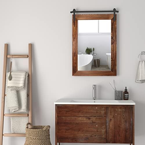 COGOOD Farmhouse Barn Door Mirror - 26 x 17 Brown