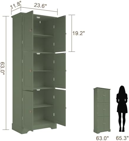 ChooChoo 63.2" Tall Bathroom Storage Cabinet with 6 Doors