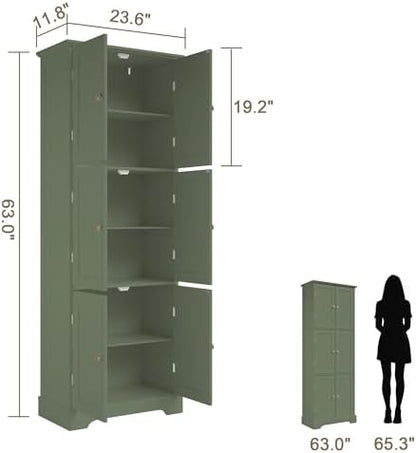ChooChoo 63.2" Tall Bathroom Storage Cabinet with 6 Doors