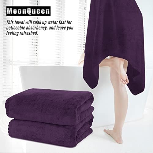 MOONQUEEN 2 Pack Premium Bath Towel Set - Quick Drying - Microfiber Coral Velvet Highly Absorbent Towels - Multipurpose Use as Bath Fitness, Bathroom, Shower, Sports, Yoga Towel (Grape Purple)