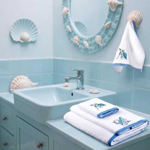 Peryiter 3 Pack Turtle Decorative Bath Towel Set