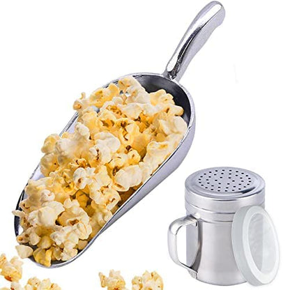 CUSINIUM Aluminium Popcorn/Floor Scoop w/Popcorn Salt Shaker with Handle Set - No Consumables Included