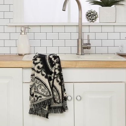 SKL Home Amherst Medallion Bath Towel, Premium 100% Cotton, Black