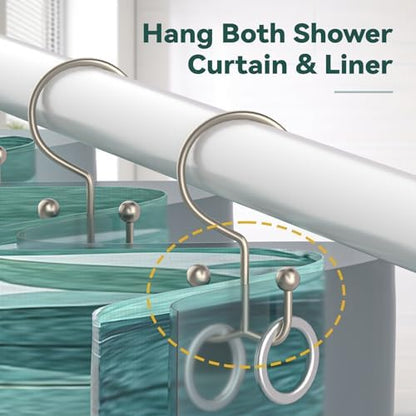 Goowin Shower Curtain Hooks, 12 Pcs Shower Curtain Rings, Durable Shower Curtain Rings Rust Proof, Double Glide Shower Rings for Curtain, Simple Shower Hooks for Shower Curtain & Liner, Matte Nickel
