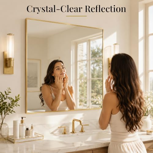 36"x36" Brushed Gold Framed Square Bathroom Vanity Wall Mirror