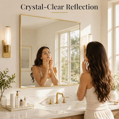 36"x36" Brushed Gold Framed Square Bathroom Vanity Wall Mirror