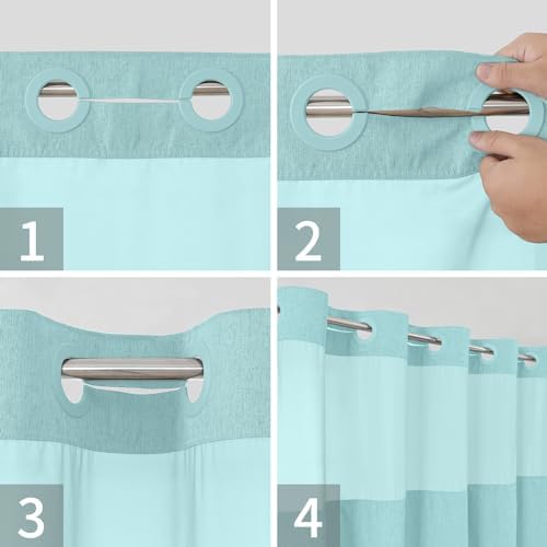 eachope No Hook Linen Texture Shower Curtain with Snap-in Liner,71x74 Teal