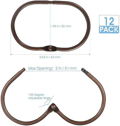 Goowin Shower Curtain Rings, 12 Pcs Shower Curtain Hooks, Oval Snap Shower Rings for Curtain, Metal Shower Curtain Rings Rust Proof, Glide Smoothly Shower Hooks for Shower Curtain Rod (Bronze)
