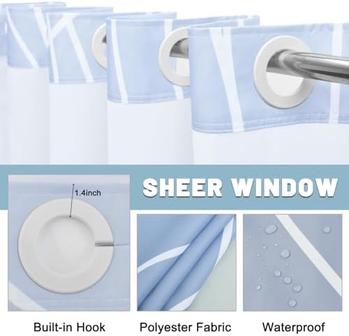 LXBNI Ombre Blue No Hook Shower Curtain with Liner, 71 x 74 Inch