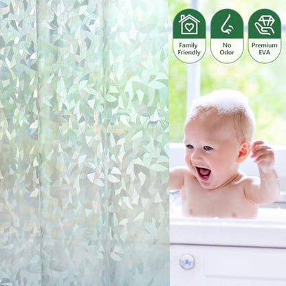 AooHome 72x72 Shower Curtain Liner - EVA 3D Decals Stained Glass Pattern Design Standard Bathroom Shower Curtain with Hooks, 5 Bottom Magnets, Heavy Duty, Water Repellent, Semi Transparent, 72x72 Inch
