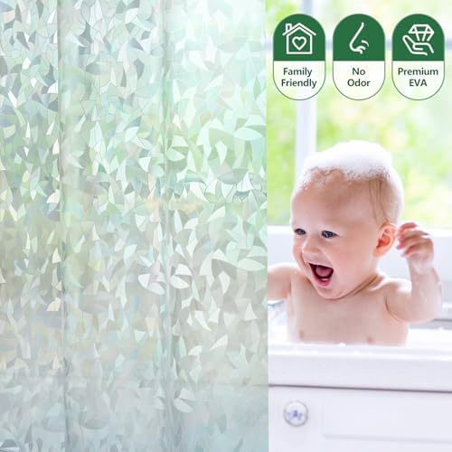 AooHome Plastic Shower Curtain Liner - Water Repellent PEVA Half Clear Shower Liner for Narrow Stall with 3D Decals Stained Glass Design & Bottom Magnets, Modern Single Bathroom Liner 36x72 Inch