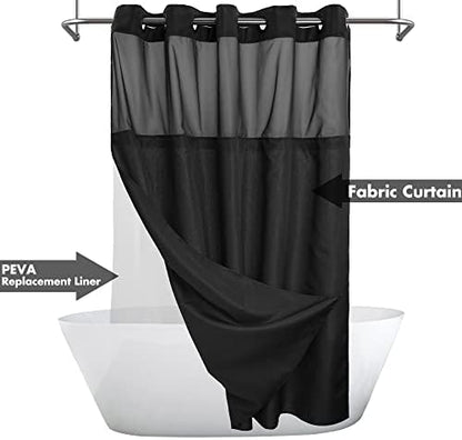 River Dream No Hook Long Shower Curtain with Snap-in Liner 71x80, Black