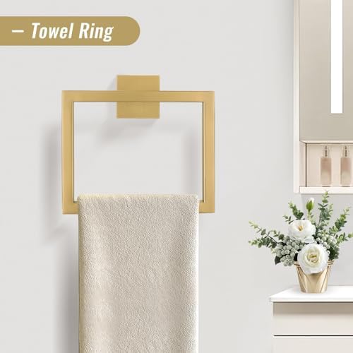 YACVCL Towel Bar Set, 5-Piece Brushed Gold Bathroom Hardware Set, Gold Bathroom Accessories Set, SUS304 Stainless Steel 23.6 Inch Towel Holder Towel Racks Set Wall Mounted