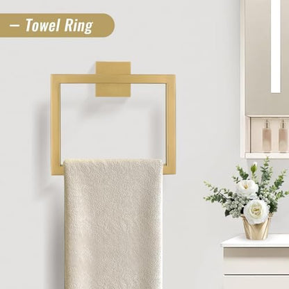 YACVCL Towel Bar Set, 5-Piece Brushed Gold Bathroom Hardware Set, Gold Bathroom Accessories Set, SUS304 Stainless Steel 23.6 Inch Towel Holder Towel Racks Set Wall Mounted