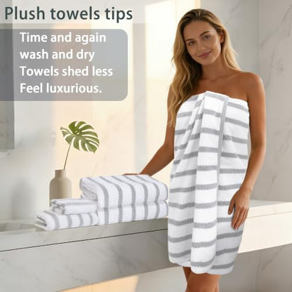VOOVA & MOVAS 3PC Towel Set, 100% Cotton, Gray White Dark Tan