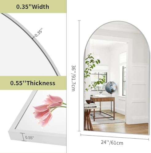 BEAUTYPEAK 24"x36" Arch Bathroom Wall Mirror, Silver