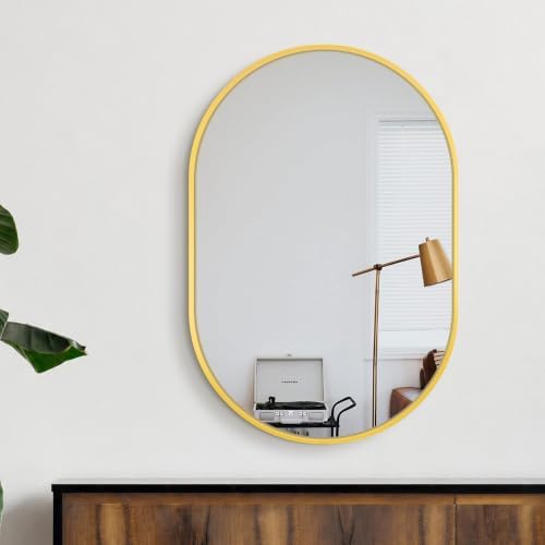 Delma 28x20 Gold Oval Bathroom Mirror for Over Sink, Aluminum Frame