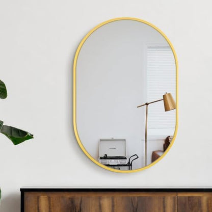 Delma 28x20 Gold Oval Bathroom Mirror for Over Sink, Aluminum Frame