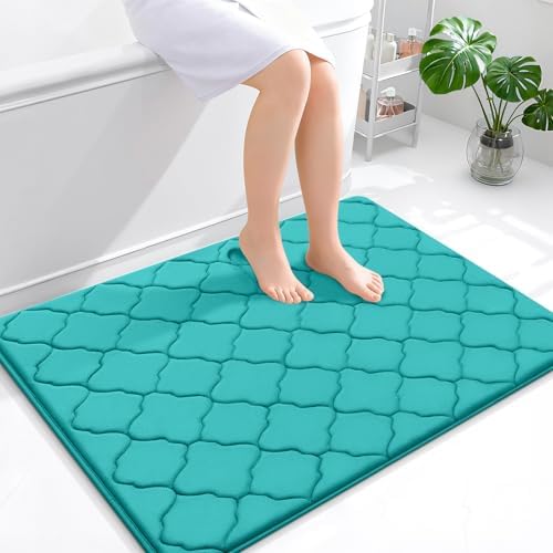 OLANLY Memory Foam Bath Mat Rug 40x32, Ultra Soft Bathroom Rugs, Teal