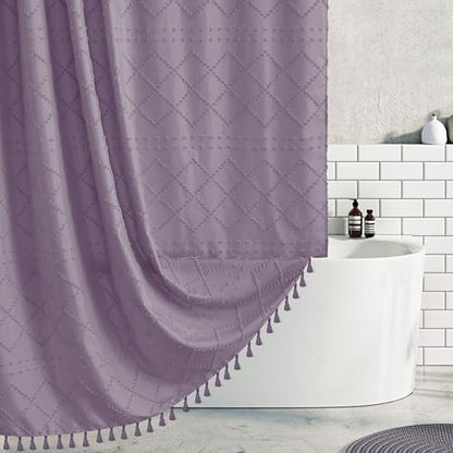 Siiluminisoy Extra Long Boho Shower Curtain with Tassels 72 x 90, Purple