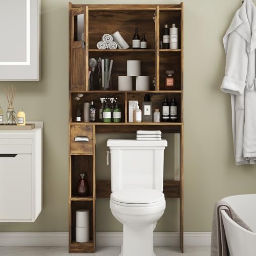 Vabches Over The Toilet Storage Cabinet with Doors and Shelves, Brown
